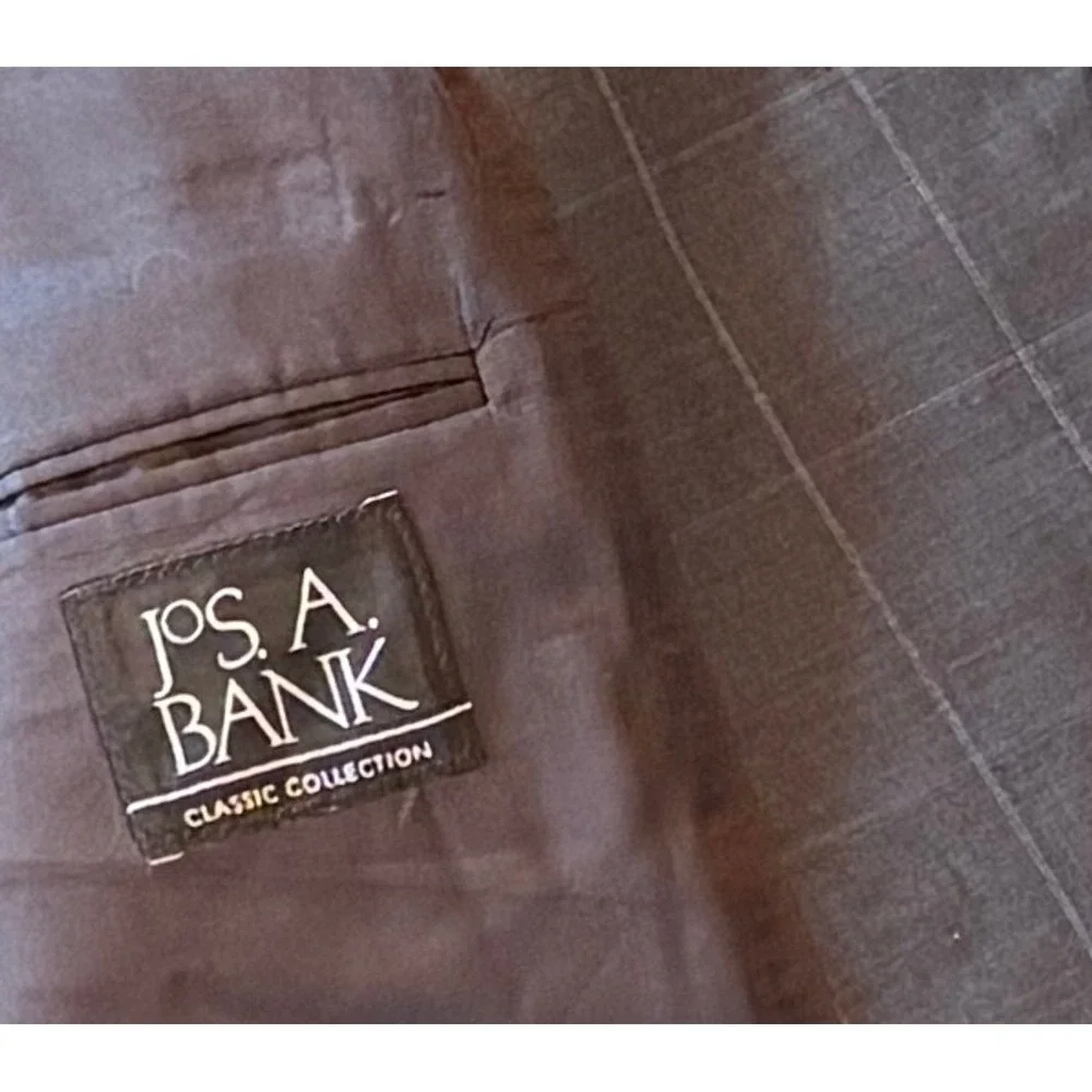 JOS A BANK Mens Charcoal Plaid 100%‎ Wool Sport Coat Blazer Jacket 40L